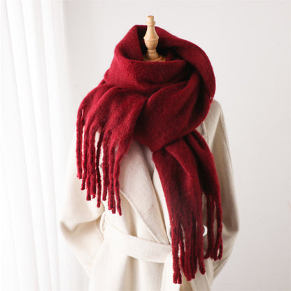 Mohair Pure Color All-matching Winter Warm Lengthened Fringe Bib Towel Limorista