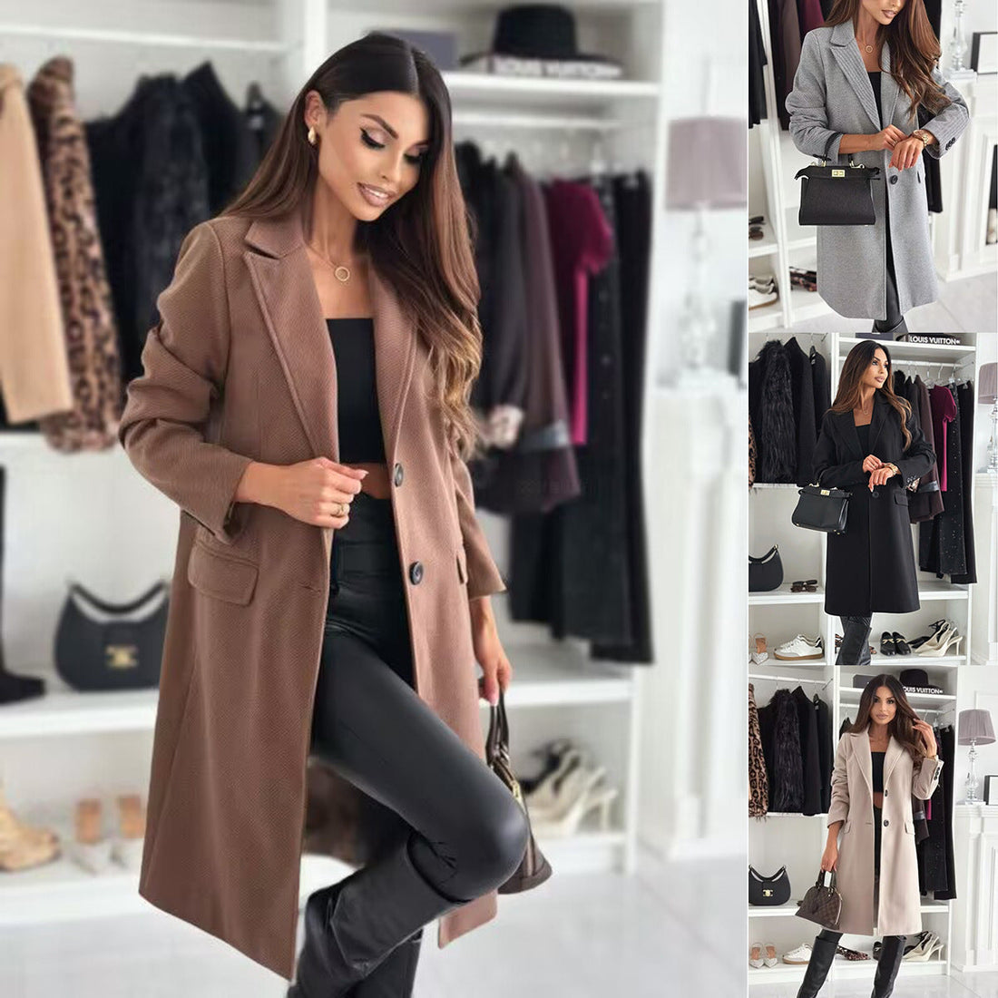 Lapel Single-breasted Wool Coat Winter Long Sleeve Solid Color Long Jacket Women Clothing Limorista