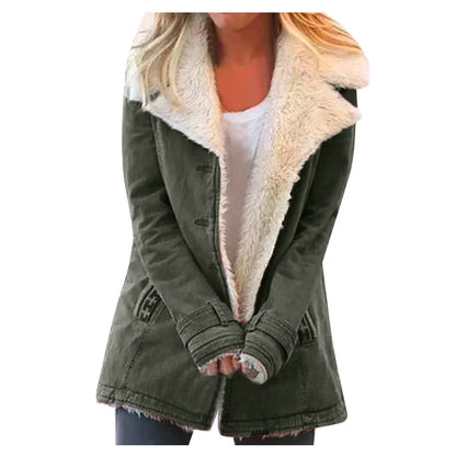 Women Plus Size Warm Coats Composite Plush Button Lapels Jacket Outwearcoat Limorista