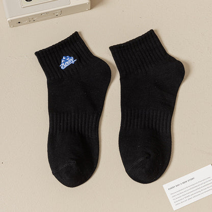 Black And White Embroidered Shark Pure Cotton Sweat Absorbing Athletic Socks Limorista
