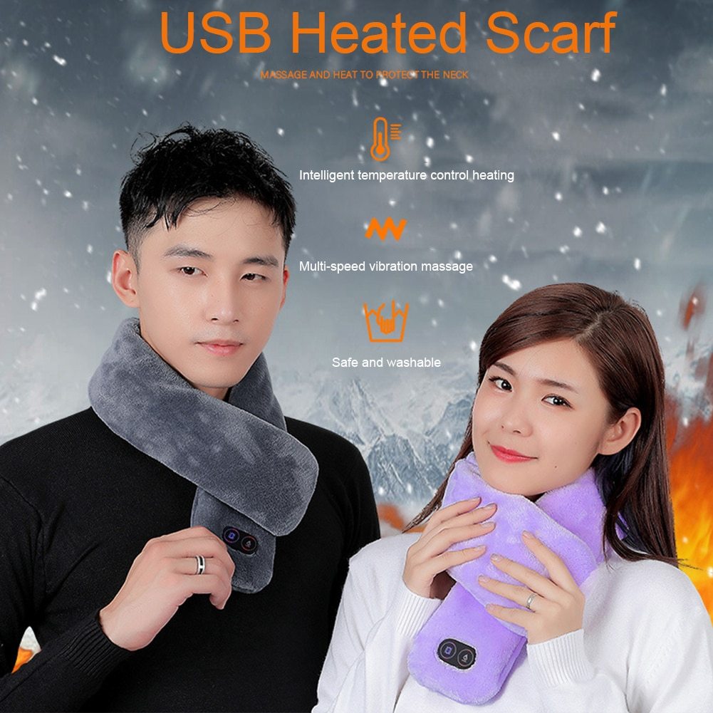 Women Men Soft Temperature Control Pain Relief Cervical Massage Shoulder Neck Wrap USB Heated Scarf Shawl Washable Winter Warm Limorista