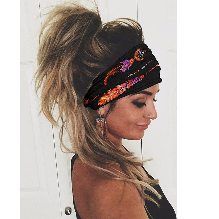 Printing Elastic Hair Band Colorful Geometric Wide-brimmed Sports Headband Limorista