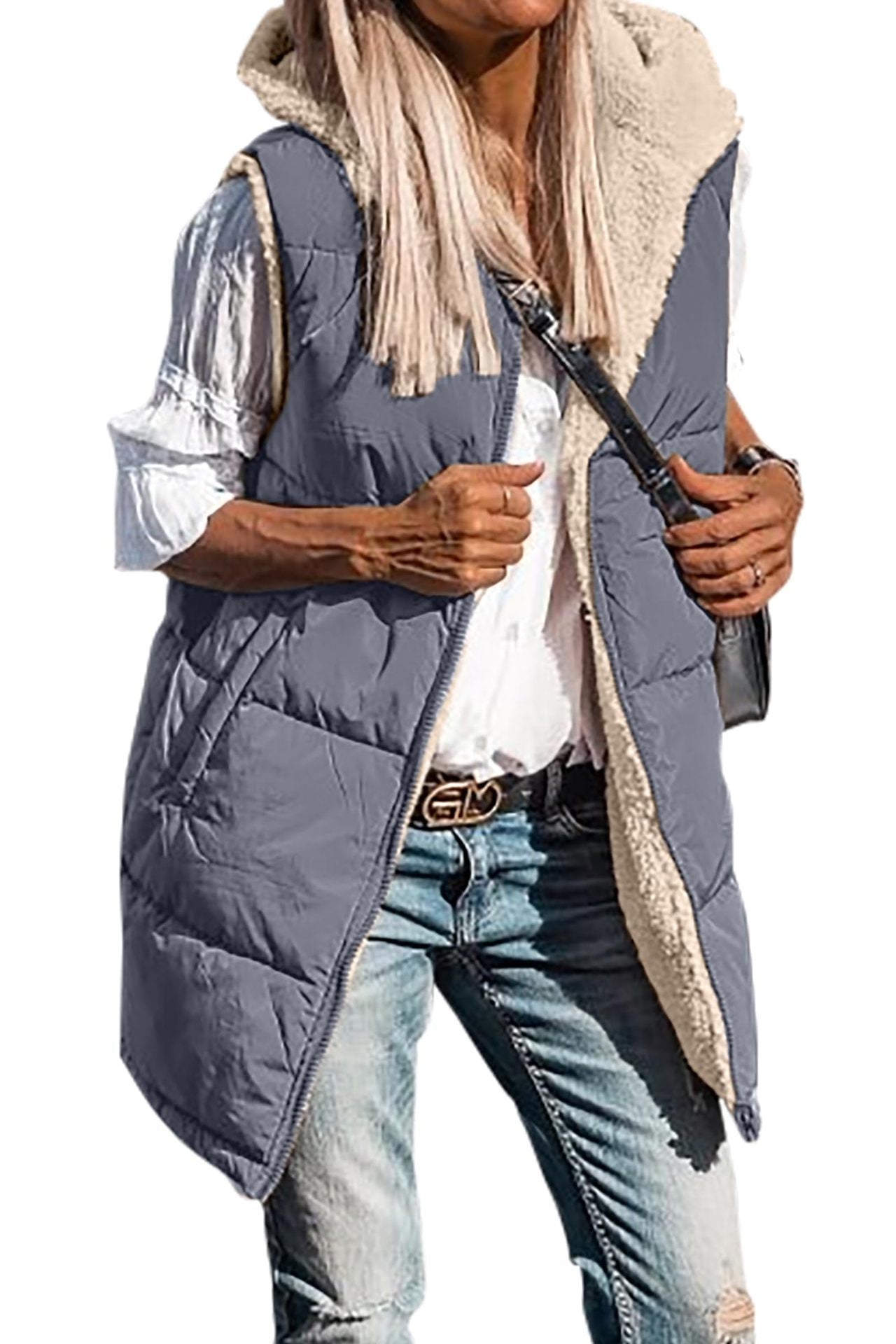 European And American Solid Color Hooded Cotton Jacket Vest Double-sided Wear Slim Elegant Cardigan Coat Limorista