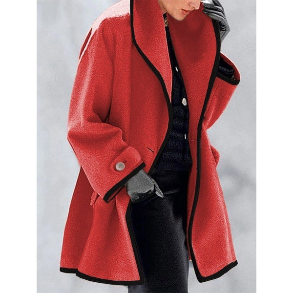 Multicolor Round Neck Loose Hooded Woolen Coat Limorista