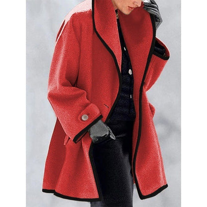 Multicolor Round Neck Loose Hooded Woolen Coat Limorista