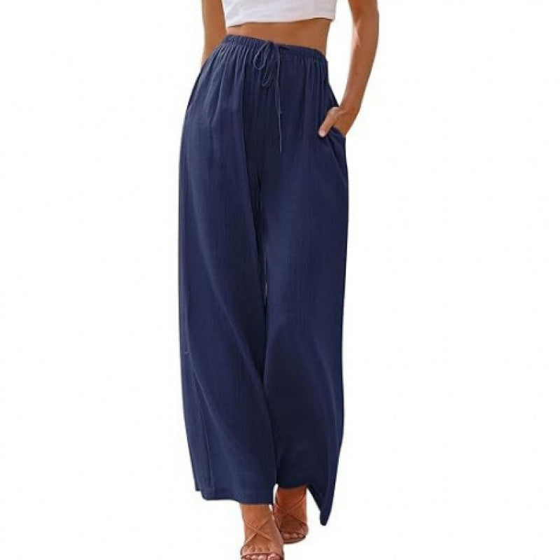 Loose Casual Pocket Drawstring Wide-leg Pants For Women Limorista