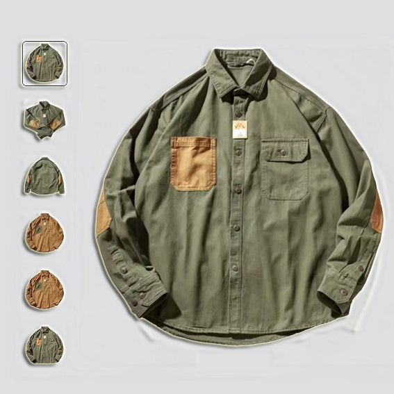 Men Clothing Sleeve Stick Cloth Washed Cotton Long-sleeved Shirt Men&