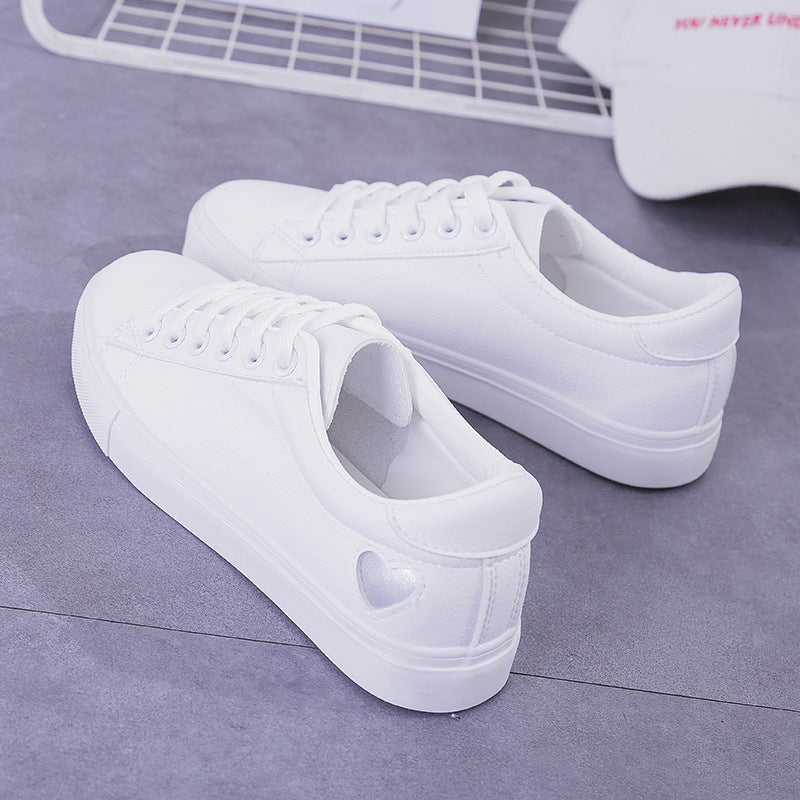 Fashion New Woman PU Leather Shoes Ladies Breathable Cute Heart Flats Casual Shoes White Sneakers Limorista