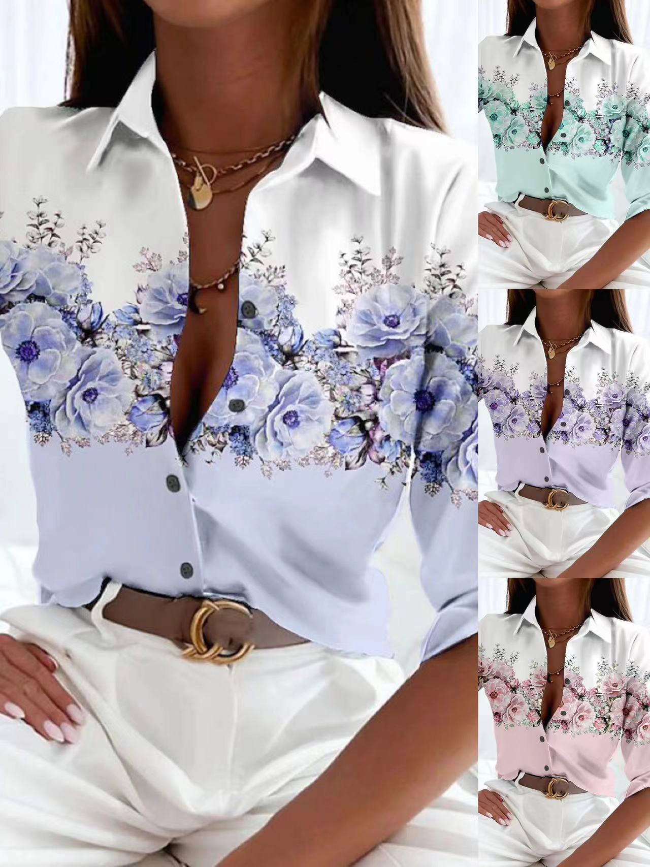 Fashion Floral Print Long Sleeve Shirt Limorista