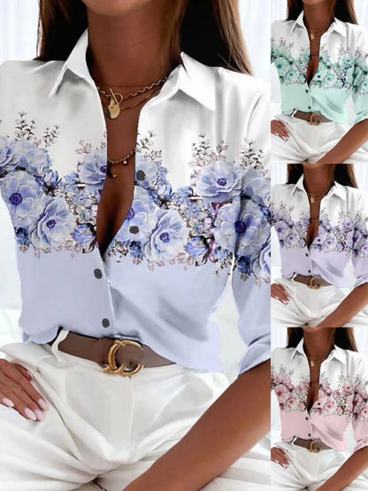 Fashion Floral Print Long Sleeve Shirt Limorista