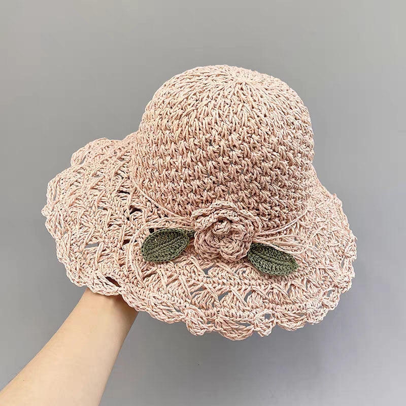 Hand-woven Summer Hat Straw Hat Female Sunshade Flower Foldable Sun Protection Sun Hat Limorista
