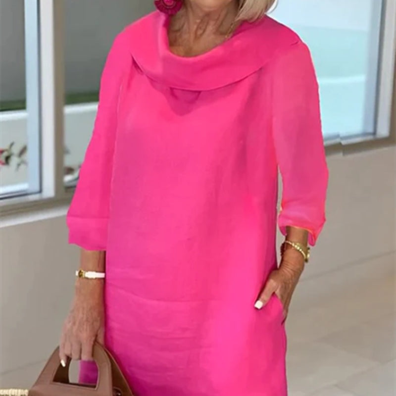 Cotton And Linen Temperament Commuting Long Mosaic Ladies Dress Limorista