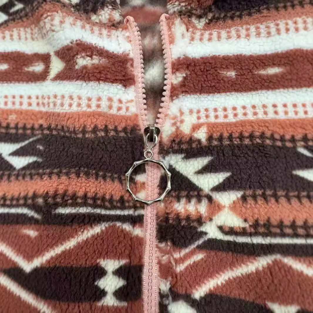 Fashion Casual Geometric Pattern Printed Hooded Zipper Jacket Limorista
