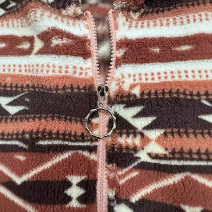Fashion Casual Geometric Pattern Printed Hooded Zipper Jacket Limorista