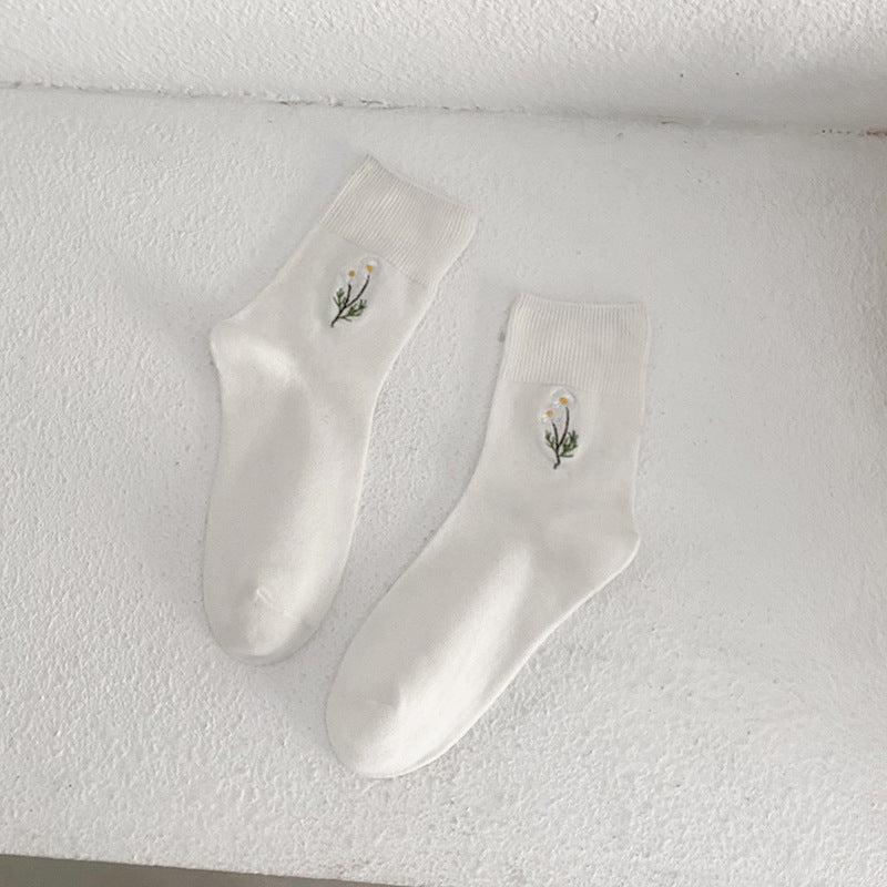 Japanese Candy Color Small Flower Embroidery Pile Socks Limorista
