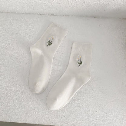Japanese Candy Color Small Flower Embroidery Pile Socks Limorista