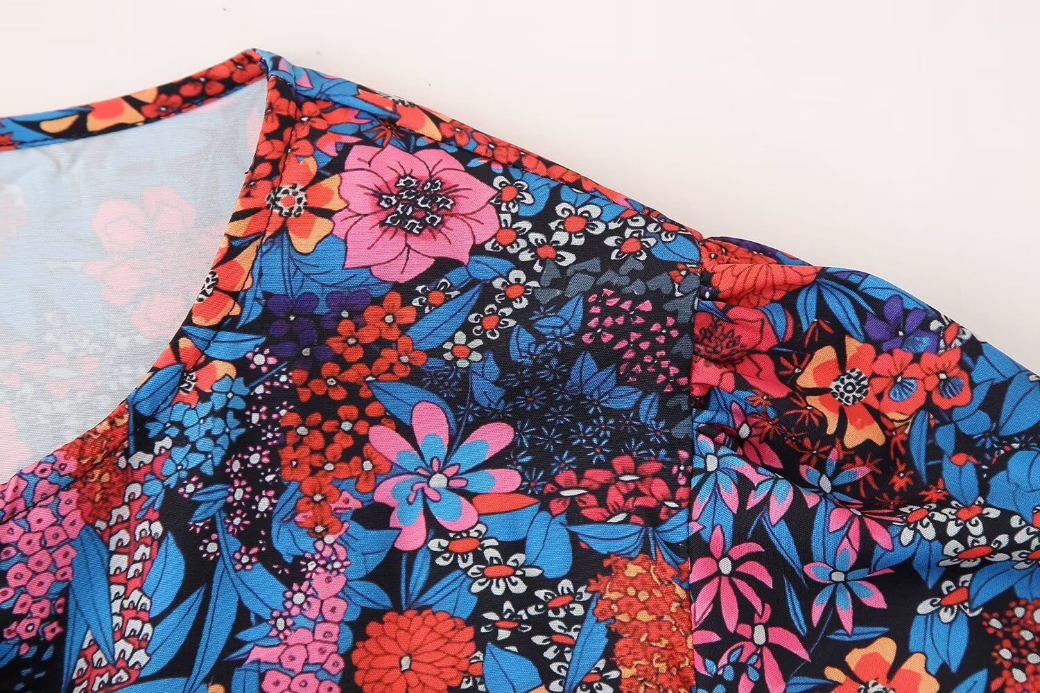 Flower Print Bowknot Decoration Short Sleeve Top Straight Casual Trousers Suit Limorista