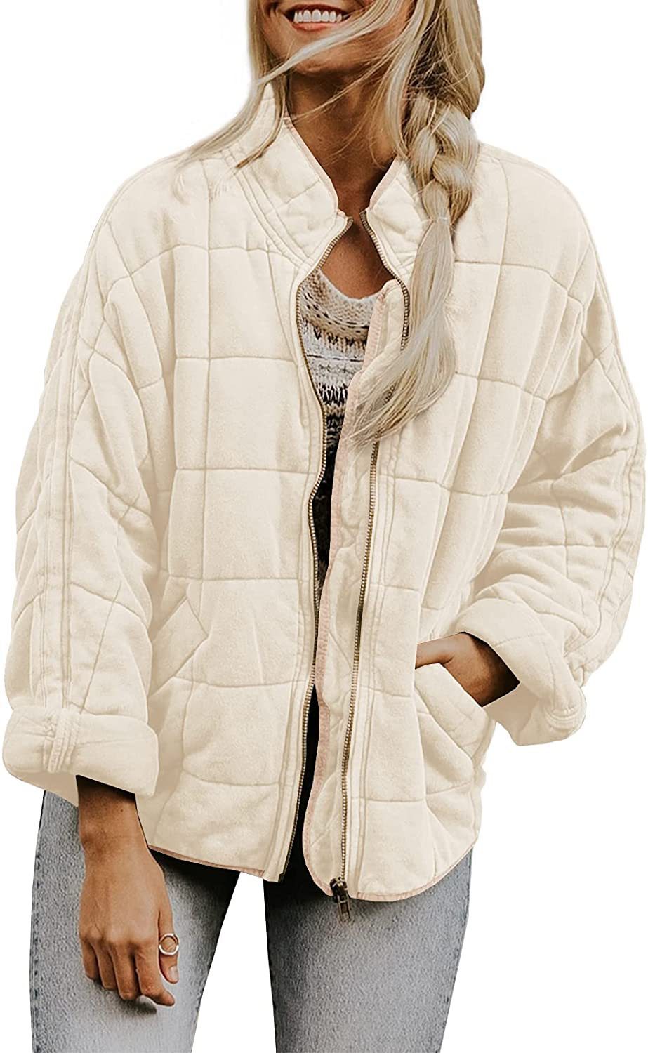 Solid Color Stand Collar Cotto With Loose Pockets Long Sleeved Jacket Women Limorista