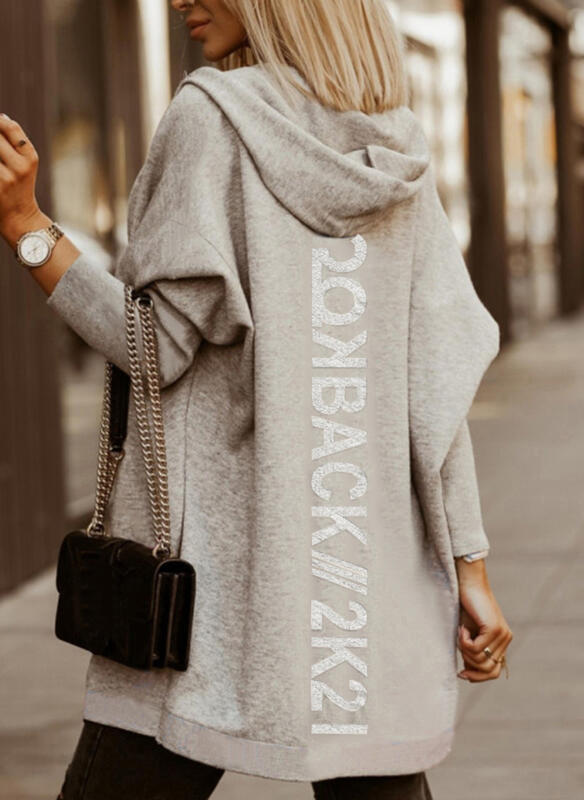 Hooded Temperament Printed Loose Zipper Sweater Coat Limorista