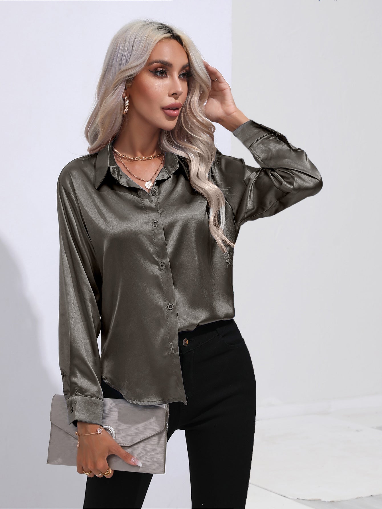 European And American Satin Shirt Women&