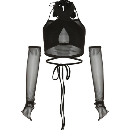 Hot Black Cross Neck Halter Top Limorista