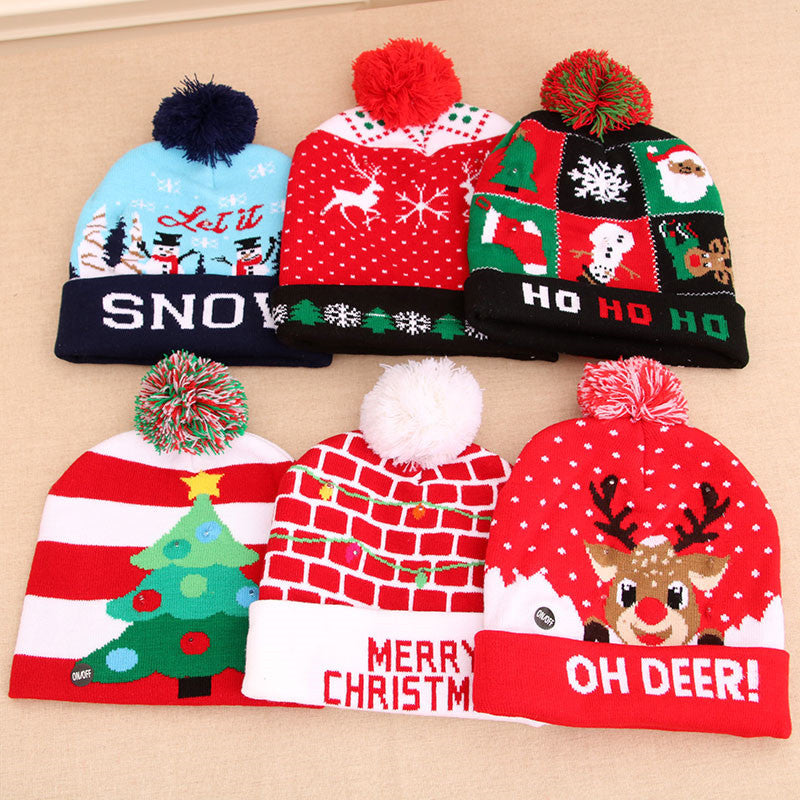 LED Christmas Hat Sweater Knitted Beanie Christmas Light Up Knitted Hat Christmas Gift  Kids Xmas New Year Decorations Limorista