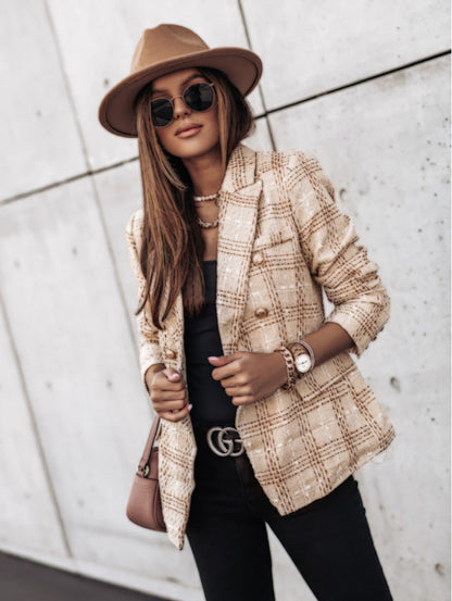 Check Lapel Printed Thin Jacket Limorista