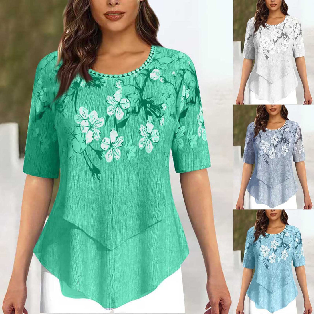 Positioning Printed Round Neck Irregular Short Sleeve Limorista