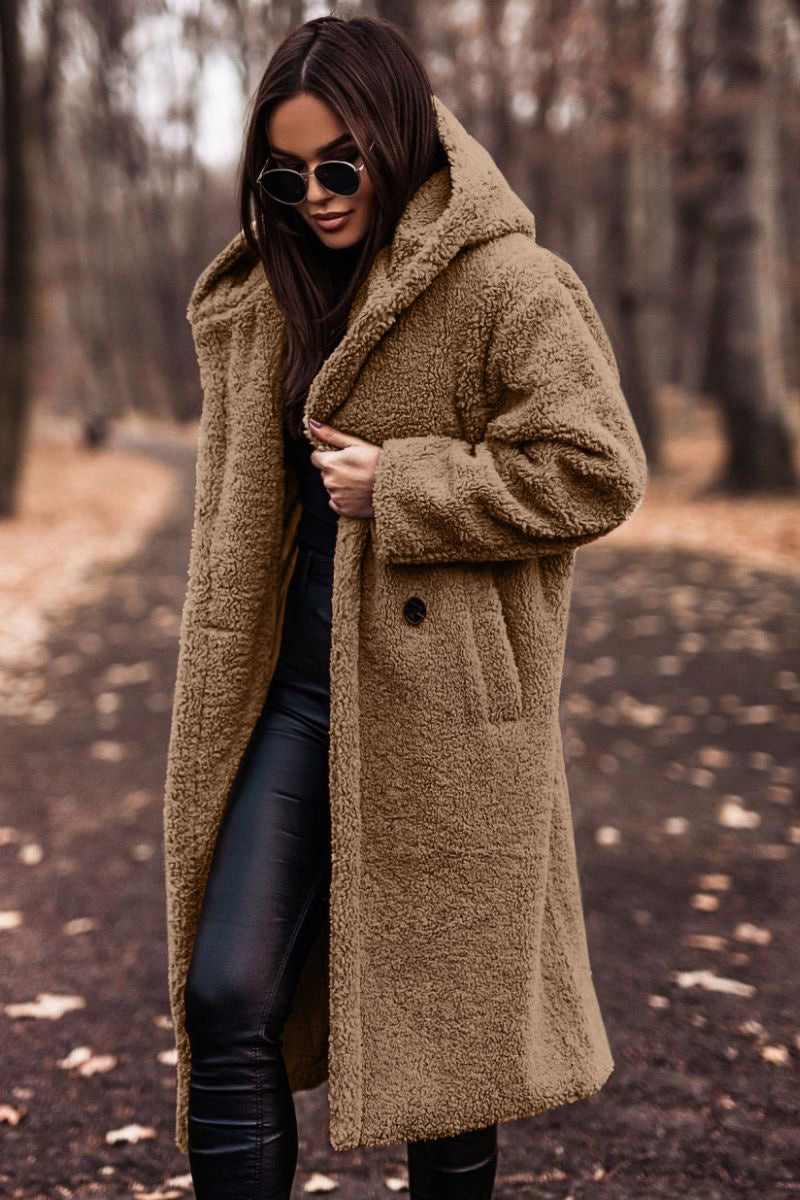 Fashion Long Clean Color Long Sleeve Woolen Women&