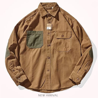 Men Clothing Sleeve Stick Cloth Washed Cotton Long-sleeved Shirt Men&