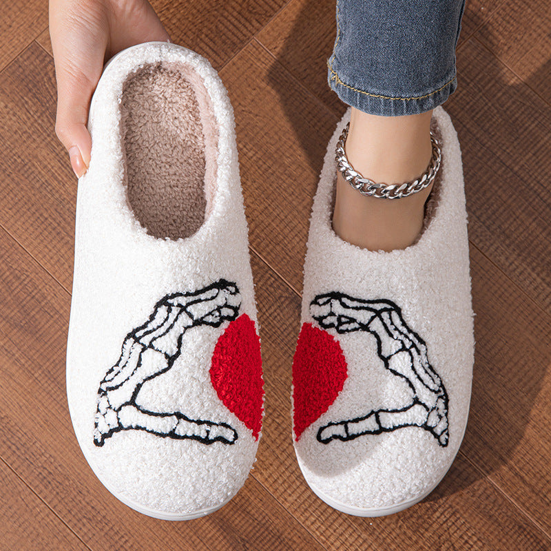 Funny Halloween Love Skull-hand Slippers Home Non-slip Soft Bottom Cotton Floor Bedroom Slippers Winter Warm House Shoes For Women Men Limorista