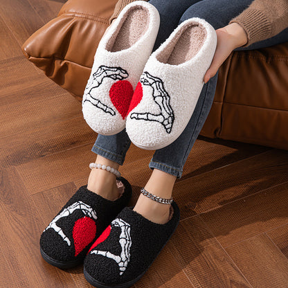 Funny Halloween Love Skull-hand Slippers Home Non-slip Soft Bottom Cotton Floor Bedroom Slippers Winter Warm House Shoes For Women Men Limorista