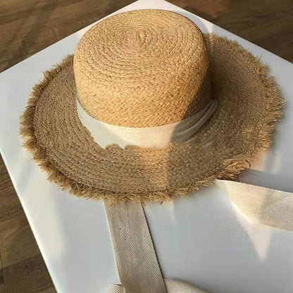 Cute Raffia Woven Flat-top Cap Lace Limorista