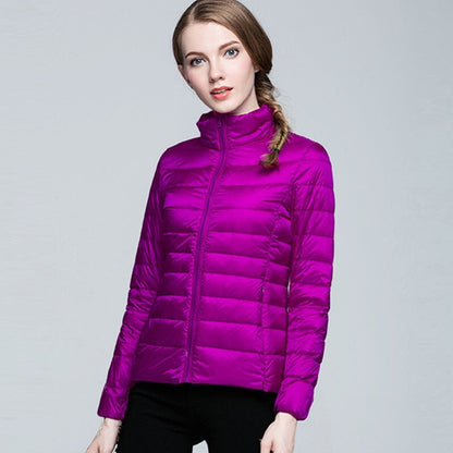 Slim Fit Stand Collar Plus Size White Duck Down Women&