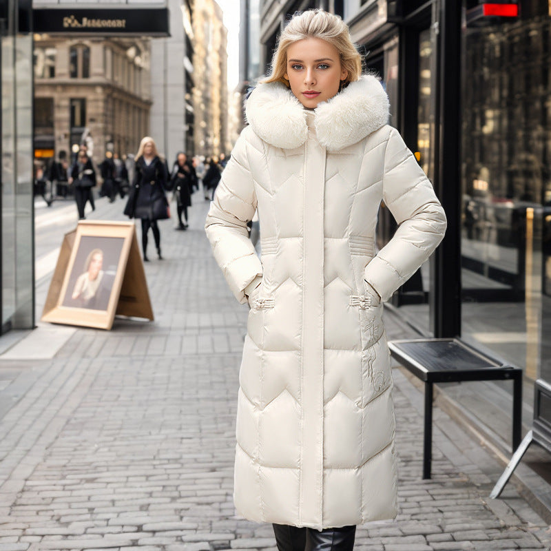 Winter Long Coat With Thickened Fur Collar Straight Slim Cotton-padded Jacket Women Limorista