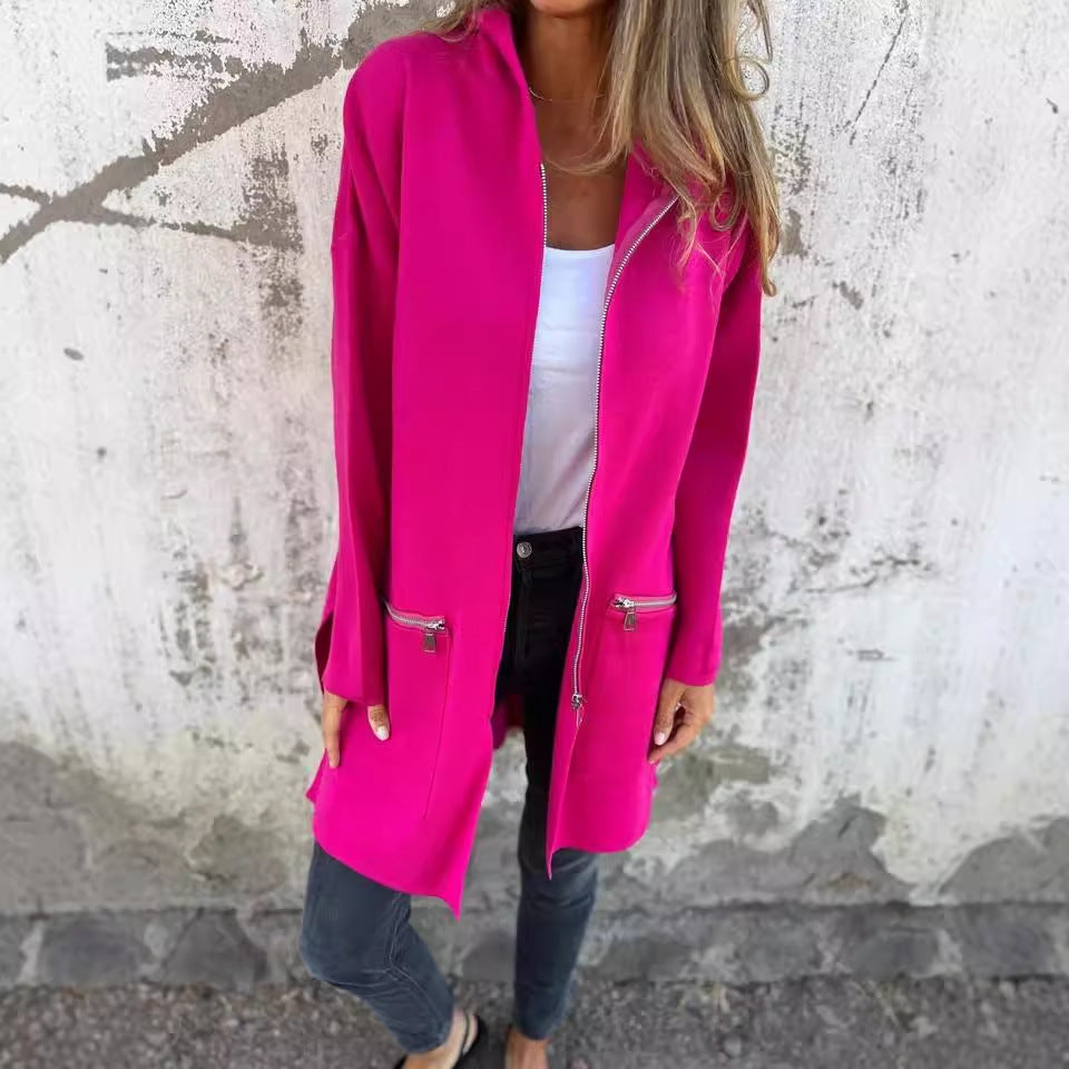 Autumn And Winter Solid Color Casual Zipper Hooded Jacket Coat Limorista