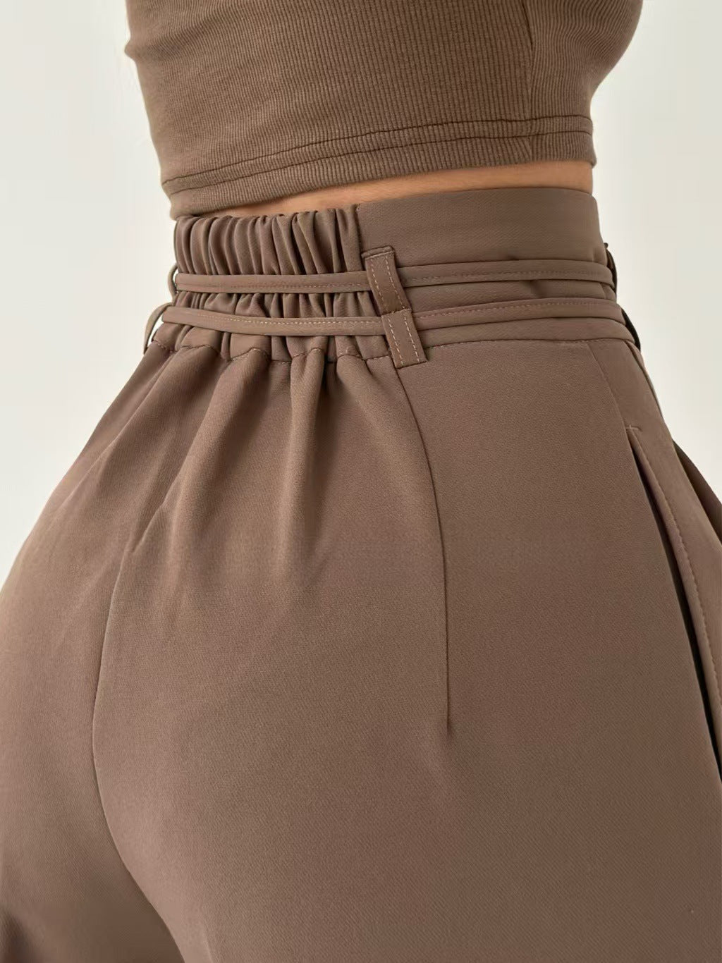 High Waist Lace Up Slim Fit Straight-leg Pants Limorista