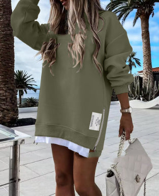Zipper Decorations Round Neck Sweater Dress Limorista