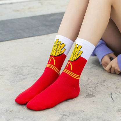 Avocado Chips Egg Fun Patchwork Color Medium Tube Cotton Socks Female Limorista