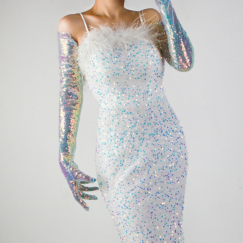 Sequined Sleeve Cover Lace Mesh Specialty Limorista