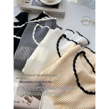 French Style Classic Style Bell Sleeve Wooden Ear Knitted Sweater Limorista