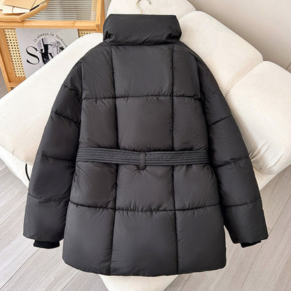 Warm Lapel Plaid Coat With Belt Design Fashion Casual Thick Jacket Fall And Winter Women&
