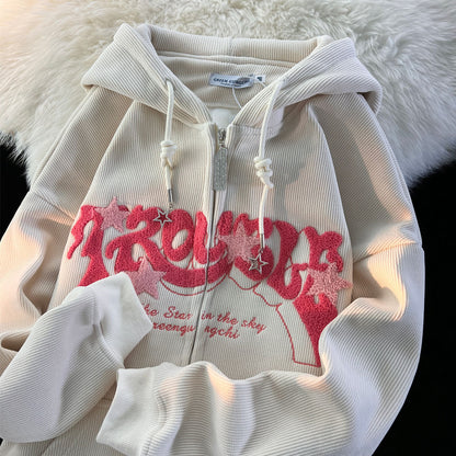 XINGX Corduroy Cardigan Coat Spring And Autumn Loose Hooded Sweater Limorista
