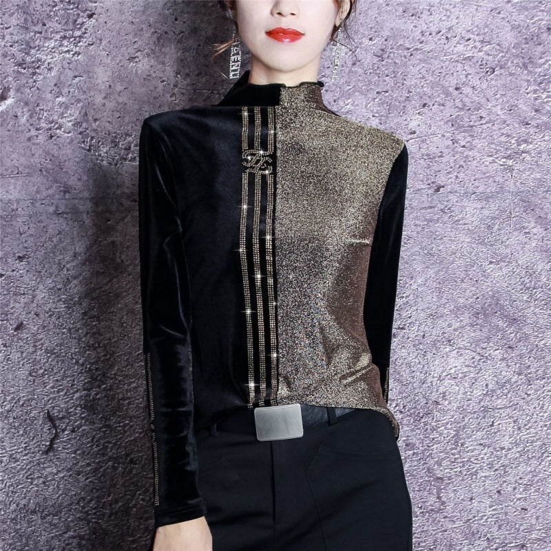 Western Style Autumn And Winter Bright Silk Stitching Shirt Limorista