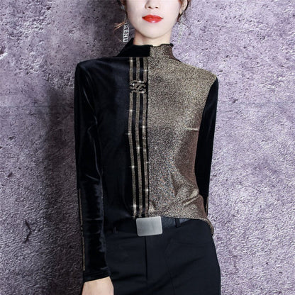 Western Style Autumn And Winter Bright Silk Stitching Shirt Limorista