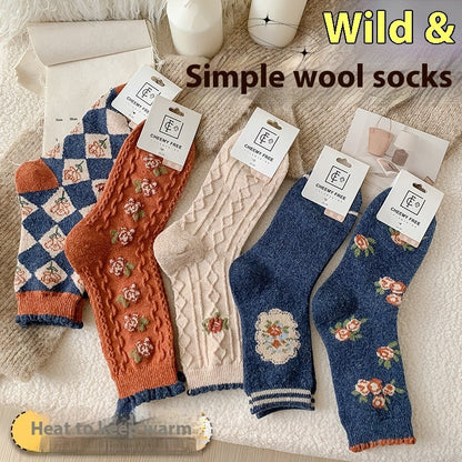 Vintage Small Flower Wool Socks Fleece Lined Padded Warm Keeping Tube Socks Limorista