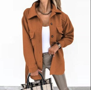Long-sleeved Temperament Solid Color Lapel Button Lace Woolen Coat Limorista