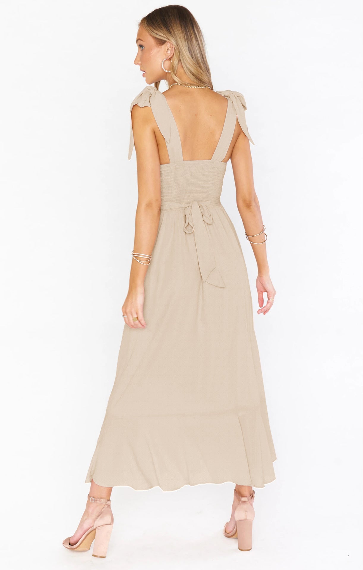 Temperament Suspender Split Dress With Lace-up Design Fashion Summer Ruffled Beach Dresses For Women Limorista