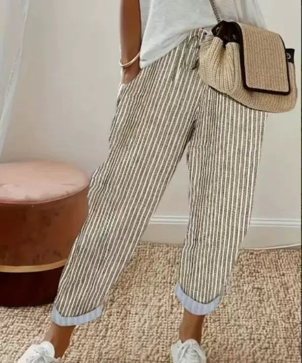 Summer Stripes Casual Pants Loose Elastic Waist Women Limorista