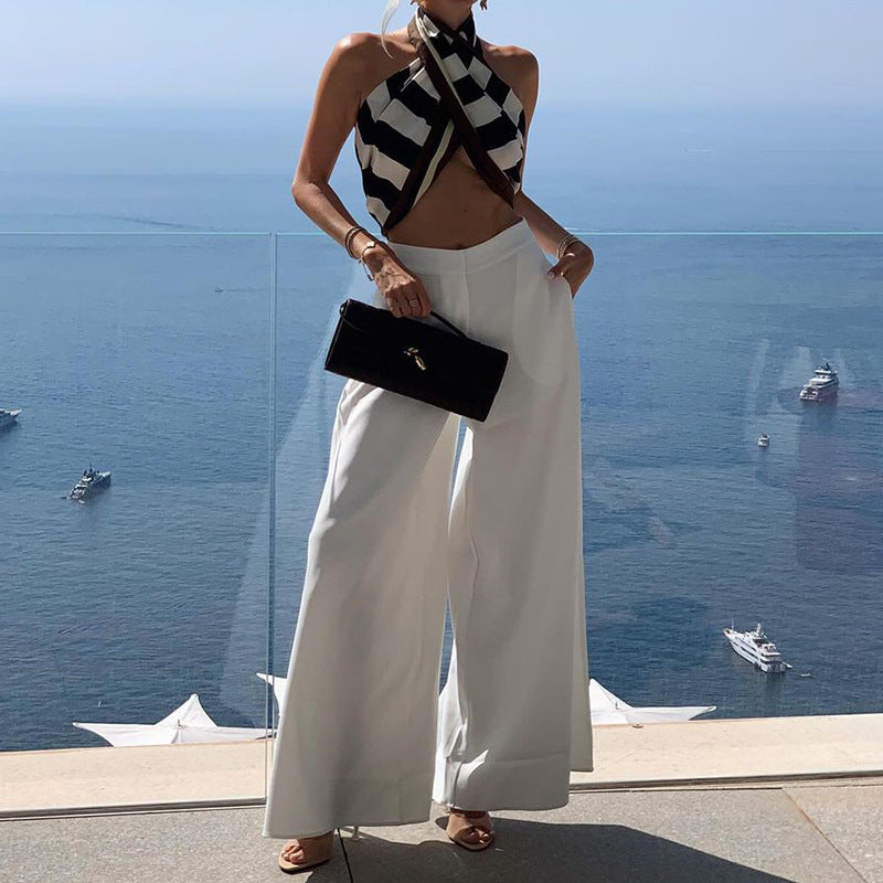 Solid Color Wide-leg Pants Limorista